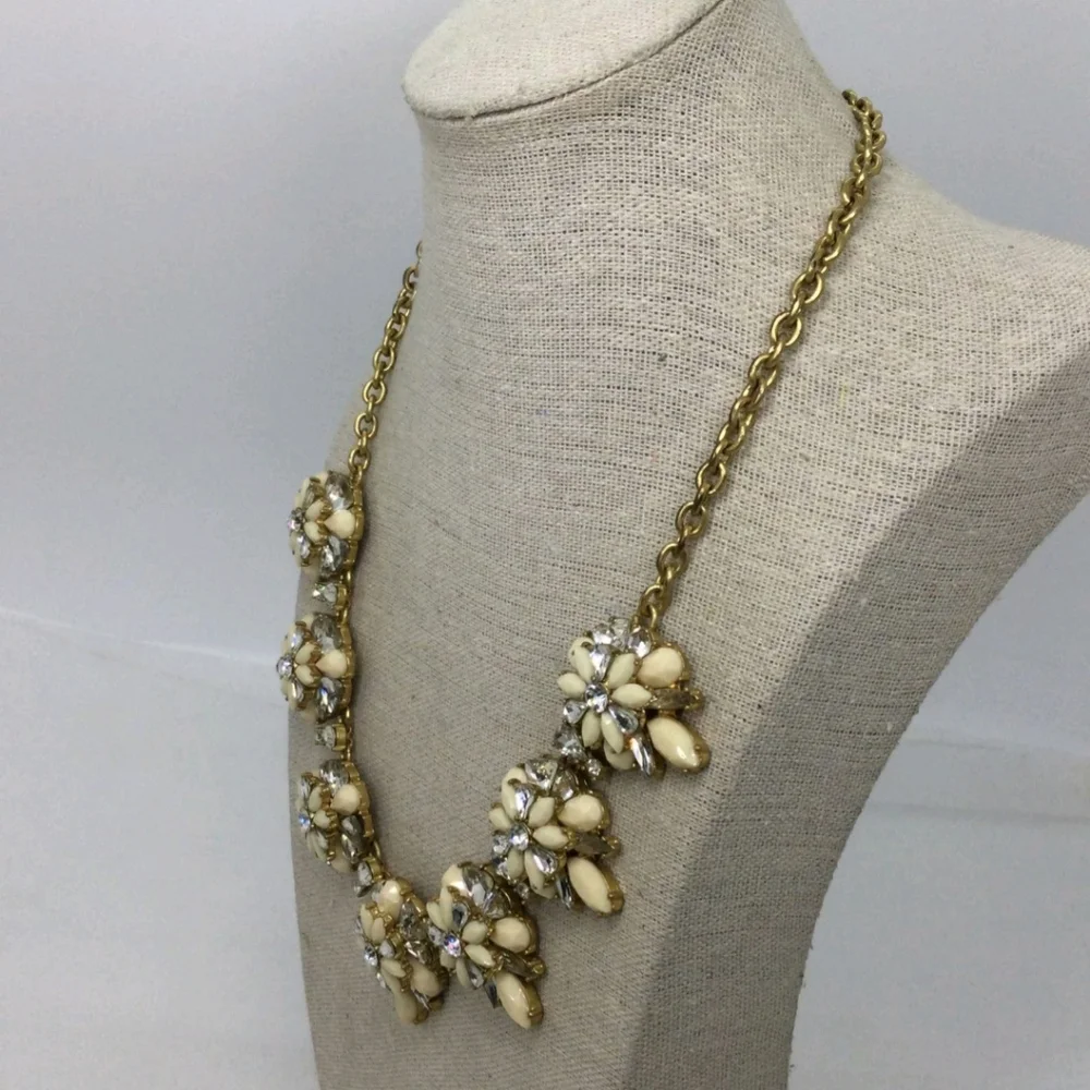 J. Crew Clear & Off White Rhinestone Statement Necklace - Picture 2 of 5